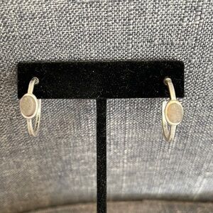 Grey Druzy Stone Semi-Precious Open Hoop Earrings